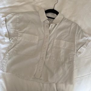 Good American White Cropped Boxy Button Down